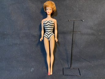 1958 Bubble Cut Barbie In Black And White Striped Swimsuit