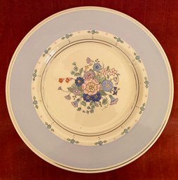 Vintage Woods Ivory Ware England Embossed Romantic Floral Plate Blue Border Pastels & Dark Blue Flowers