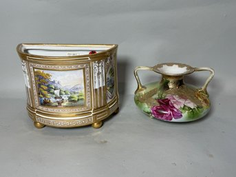 SEVRES PORCELAIN PLANTER  AND A NIPPON VASE