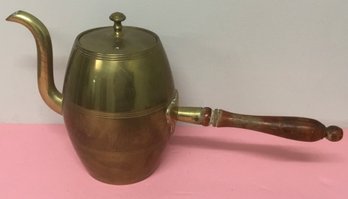 Antique Brass Coco Pot, Wooden Handle.