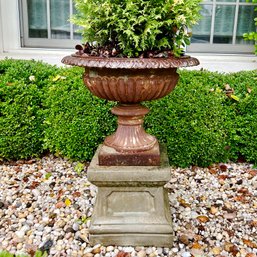 An Antique 2 Piece Metal Garden Urn