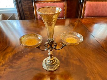 Gilt Decorated Amber Glass & Brass Table Decor