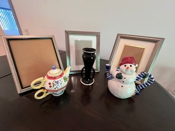 A Spot Of Tea, A Snowman For The Cold Months, Black Onyx Vase Art Deco, Framed For The Holidays