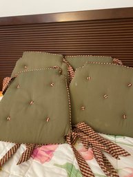 Custom Chair Cushions - Sage Green With Red Plain Ties (need Cleaning)