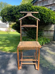 Vintage Folding Valet Chair With Woven Seat - Mid Century Dressing Butler Chair - Collapsible