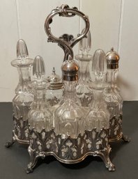 Vintage Silver Plated 7 Pc.Cruet Condiment Set, Footed Base