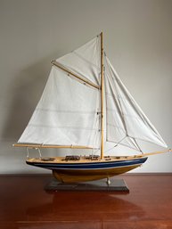 Wooden Model Sailboat On Display Stand