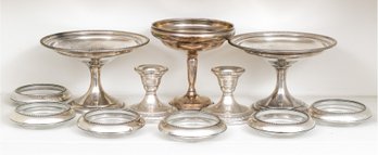 Collection Of Weighted Sterling Silver Table Top Items And Coasters