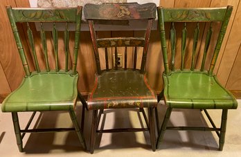3 Vintage Hand Painted Country Dining Kitchen Chairs 16x15x33