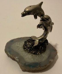 Dolphin Figurines On Geode Base