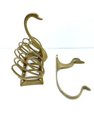 Vintage Brass Goose Letter/ Napkin  Holder - Brass Duck Coat Hook