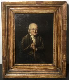 Portrait Painting Of Old Man Oil On Canvas In Wooden Antique Frame.