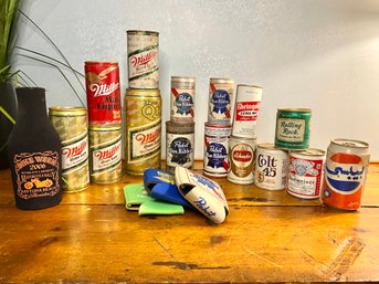 Large Vintage Beer Can Collection Lot With Coozies