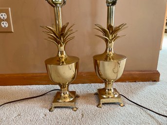 Pair Of Brass Palm Form Table Lamps