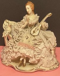 Dresden Lace Lady Figurine, Violin & Sitting Bird #15