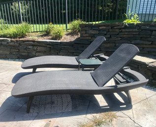 Pair Of Sleek Patio Loungers With Table And Cushions #2