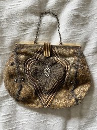 Vintage Beaded Clutch Bag With Wristlet Chain