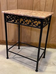 Black Metal Stand With Marble Top Side End Table 19x14x25