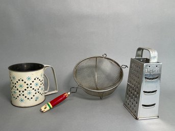 Vintage Androck Flour Sifter, Basket Sifter & Bromco Grater
