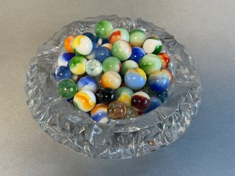 Marbles In A Vintage Cut Glass Ashtray