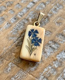 Vintage Small Signed Scrimshaw Bone Pendant