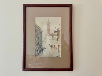 Lovely Signed Watercolor Of A Venetian Canal