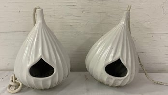 Two Ceramic Gourd Shaped Birdhouses