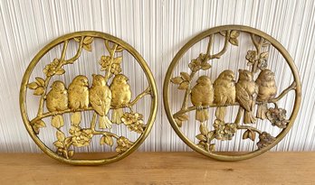 Pair Of Vintage Brass Bird Wall Plaques