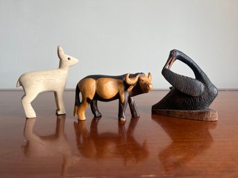 Group Of Wooden Carved Animal Figurines