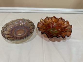 Two Iridescent Carnival Glass Dishes