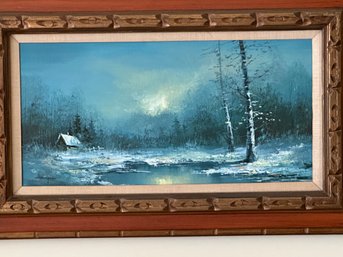 Oil On Canvas Depicting A Winter's Night Landscape, Signed Lower Left