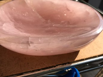 Rose Quartz Bowl, 2 LB 3 Oz, 6 Inch By 5 Inch, 1 3/4 Inch High