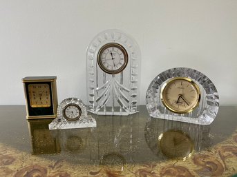 2 Waterford, 1 Seiko Crystal Clocks & 1 Vintage Linden Clock