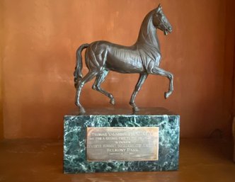 Belmont Park 1990 Bronze Trophy For Thoroughbred Race Horse Fly So Free