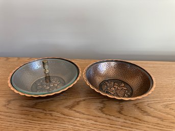 Two Copper Grape Decorated Dishes With Only 1 Lid