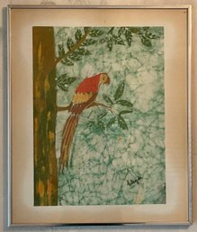 Vintage Vibrant Parrot Art Signed, Cley De