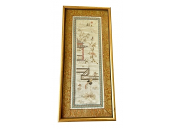 Vintage Silk Embroidered Framed Asian Wall Hanging Art Work 24 In. X 11 In.
