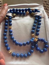 Blue Lapis  And Gold Beaded Necklace