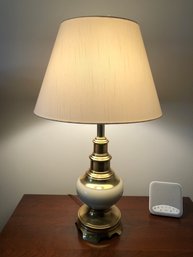 Pair Of Brass And Ivory Enamel Urn Table Lamps With Silk Shades - 26H