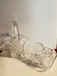Crystal Covered Butter Dish With Crystal Basket