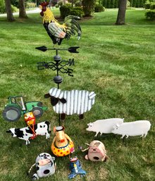 Metal Farmyard Birdhouses, Yard Stakes And Statues