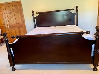 Dark Stained Wood King Sized Bed With Optional Mattress