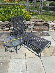 One Brown & Jordan Chaise Lounge And Glass Topped Side Patio Table, See Description For Measurements