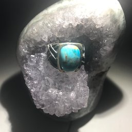 Mens Sterling Silver Ring With Turquoise Center Stone