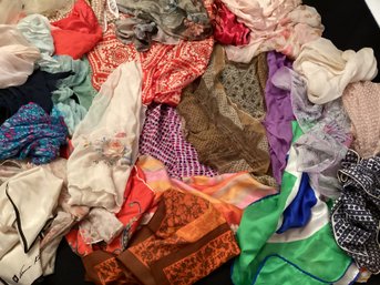 Large Collection Of Vintage Scarves Including A Few Head Scarves 34 Total
