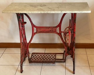 Antique Iron Sewing Base, Marble Top Table
