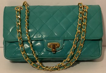 Vintage Teal, Turquoise Quilted Chain Italian Handbag.