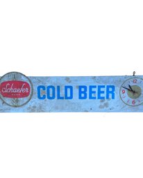 Antique Metal Schaefer Beer Sign / Light And Clock