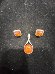 Sterling Silver, Amazing Hand Made Necklace, Amber, With Matching Amber Earrings