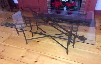 Exquisite Wrought Iron Coffee Table With Beveled Glass Top